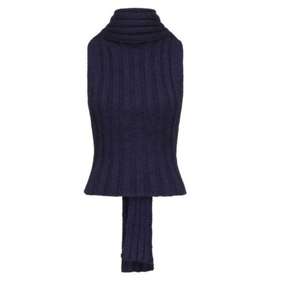 NWT AREA Sleeveless Twisted Knit Top Midnight Blue